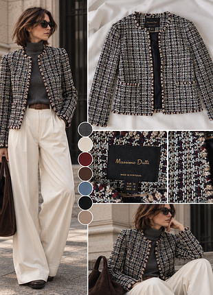 Букленый жакет massimo dutti / chanel style / шерсть / пиджак без воротника