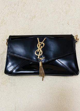 Клатч жіночий yves saint laurent чорний лакова шкіра