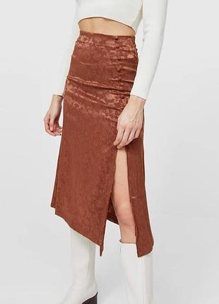 Коричневая женская юбка stradivarius меди с высокой талией