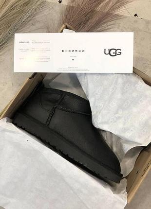 Мужские угги ультра мини черные кожаные ugg classic ultra mini black leather