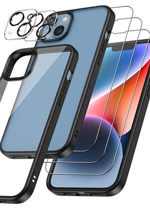Чохол emetok [6-в-1] + захисне скло для iphone 14 plus (6,7 дюйма) 3 шт +2 захисні скла для камери +рамка