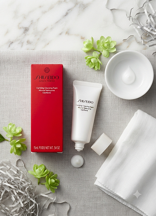 Очищающая пена с белой глиной shiseido clarifying cleansing foam, миниатюра, 15 мл