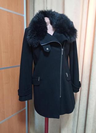 Женское теплое пальто с мехом на молнии косуха шерсть 60% zara l
