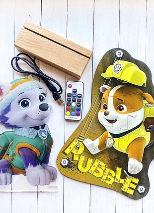 Подарунковий набір еверест і кріпиш щенячий патруль (нічник + дерев'яні пазли)