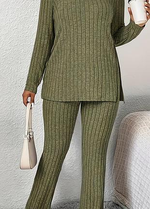 Уютный трикотажный костюм в рубчик (кофта + штаны) большой размер, 3xl