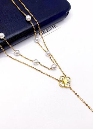 Ланцюжок з перлинами з медичної сталі (stainless steel) лимонна позолота