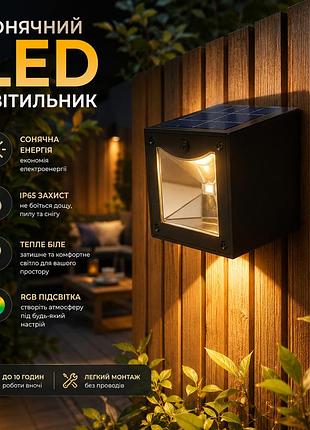 Уцінка сонячний led настінний світильник oukens, теплий білий + rgb, вуличний світильник на сонячній батареї, ip захист