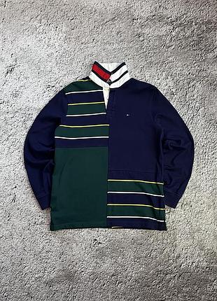 Чоловічий лонгслів tommy hilfiger в смужку синій, зелений, білий