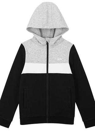 Кофта для хлопчиків slazenger на змійці, з капюшоном, чорна, сіра, біла
