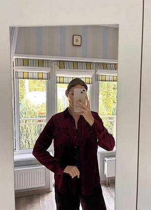 Оксамитова сорочка zara (maeve by anthropologie) (бордова / марсала)