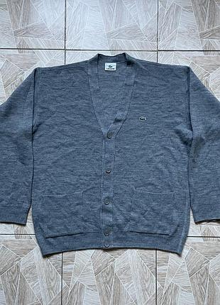 Кардиган rare lacoste wool blend cardigan sweater gray knit logo crocodile men’s size xl