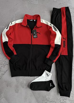 Червона кофта puma на замку з  + штани пума чорні демісезонний спортивний костюм чоловічий s, m, l, xl, xxl