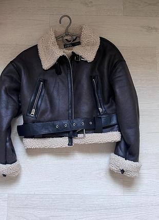 Жіноча дублянка zara авіатор коричнева