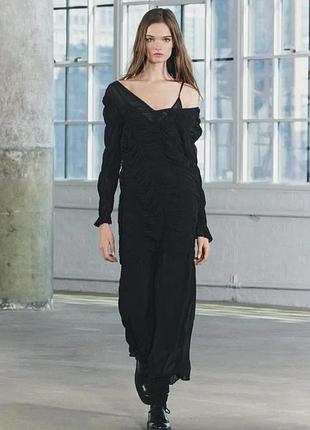 Zara чорна максі-сукня з драпіруванням , подвійна сукня , білизняний стиль