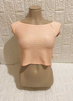 S-m персиковий еластичний короткий літній топ з коротким рукавом
