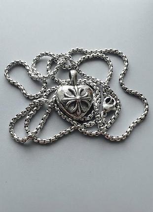 Кулон-ланцюжок унісекс chrome hearts серце з фірмовим хрестом, сріблястий