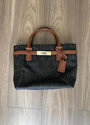 Жіноча сумка michael kors (монограма mk, шкіряні ручки)