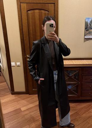 Жіночий плащ zara довгий шкіряний чорний