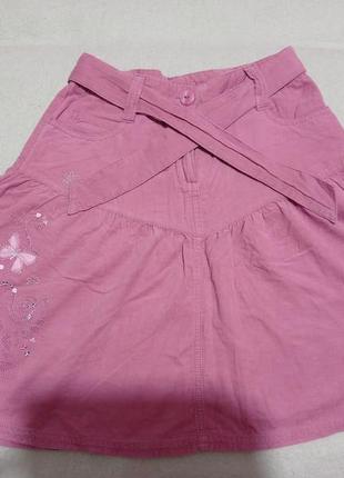 Супер красивая розовая юбка полусолнце из мелкого вельвета с вышивкой, апликацией хлопок 💯