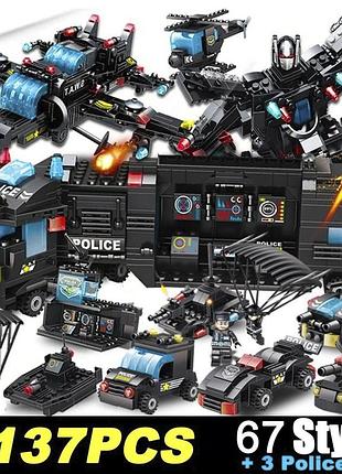 Конструктор swat полицейский участок1137 деталей робот трансформер грузовик истребитель чёрный