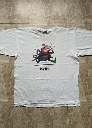 Футболка rare vintage kytta promo graphic big logo running cartoon 90s white men’s l tee