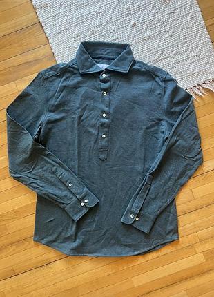 Чоловічий лонгслів поло black tailored fit, темно-сіра, розмір m (39/16), приталений крій.