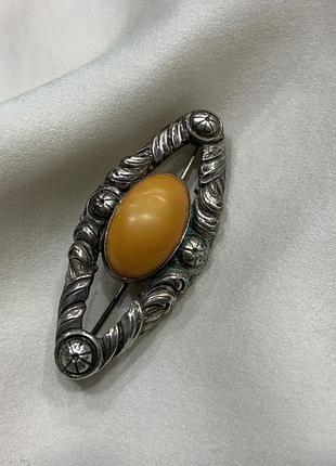 💍👑✨ срібна старовинна брошка з королівським бурштином (art deco) 🥈✨ | рідкісна старовинна прикраса 830/875/925 👑✨💍