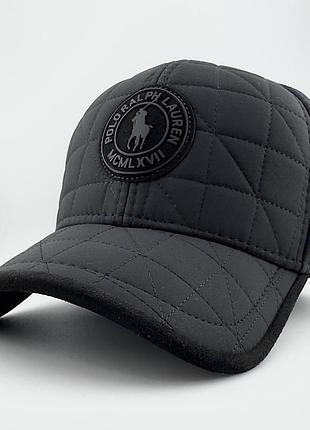 Бейсболка мужская зимняя polo на флисе стеганая плащевка с откидными ушами