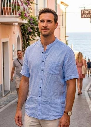 Чоловіча лляна сорочка casa moda (casual fit, linen edition) з коміром-стійкою.  
​ чоловіча льняна сорочка casa moda з коротким рукавом (xxl) 
​