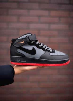 Nike air force high black red, кроссовки найки мужские демисезонные, кросівки найк форс чорні високі