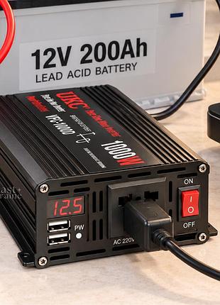 Інвертор напруги 12в–220в ukc 1000w з чистою синусоїдою, від акб 12в, реальна номінальна потужність 600вт, rb-299