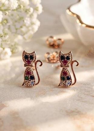 Серьги-гвоздики «кошечка» из медицинского золота xuping