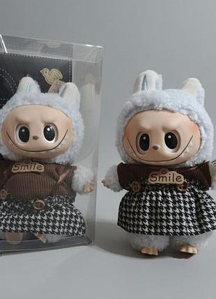 Игрушка-брелок labubu лабубу в одежде кофта юбка мягкая плюшевая голубой