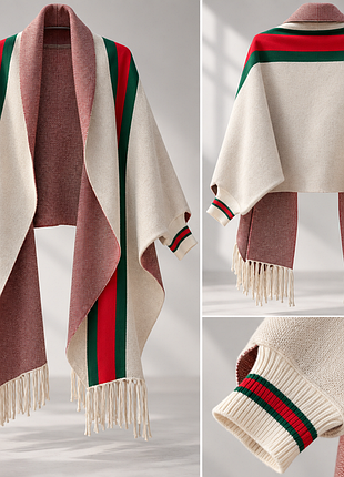 Пончо-шарф з рукавами / cape scarf / gucci стиль  / бахрома / s–m