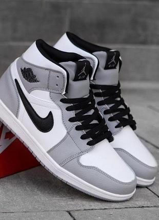 Чоловічі кросівки jordan 1 сірі якісні черевики з натуральної шкіри на хутрі зимові джордан