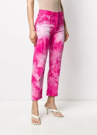 Яркие брендовые джинсы msgm tie-dye straight-leg cropped jeans women's