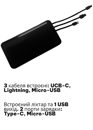 Павербанк 10000 з 3-ма проводами 2