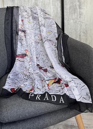 Колекційна шовкова хустка шарф платок палантин шовк prada шелковый платок шарф 100% шелк