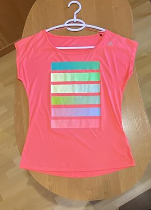 S adidas climate спортивна яскрава коралова фітнес футболка кольоровий принт жіноча