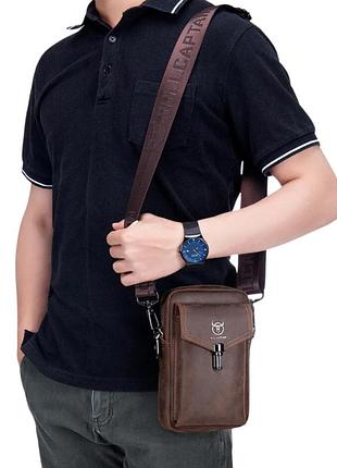Сучасна чоловіча багатофункціональна сумка bull brown no brand 1232-01 коричневий