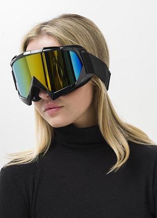 Женские лыжные очки горнолыжные маска зеркальная without chameleon black&amp;yellow