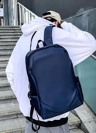 Современный городской мужской рюкзак navy blue comfort no brand 1293-01 синий