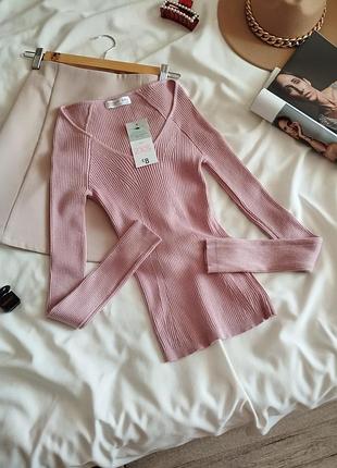 Розовый джемпер в рубчик v-вырез primark xs - s