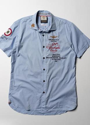 Aeronautica milirare blue cotton shirt button up short sleeve  [smh017460]