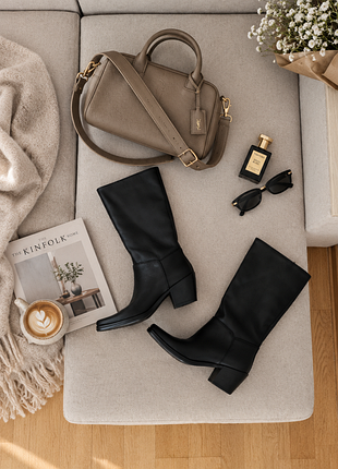 Чоботи жіночі zara чорні, розмір 38, 39, шкіряні