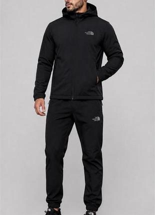 Чоловічий зимовий спортивний костюм the north face softshell на флісі чорний софтшел фліс