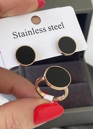 Комплект кольцо и серьги булгари медицинское золота stainless steel, позолоченный