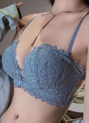 Женский кружевной бюстгальтер с передней застежкой и push-up romantic (1205-75) голубой 75
