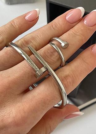 Комплект кольцо и браслет гвоздь из медицинского золота stainless steel, позолоченный родием