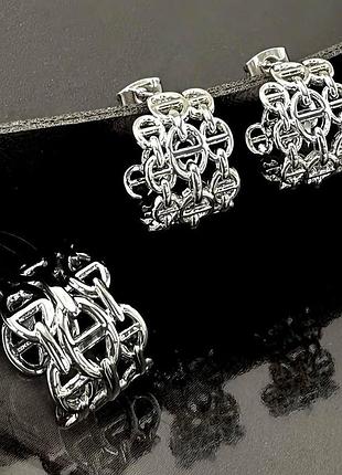 Комплект серьги и кольцо из медицинского золота stainless steel, цвет белого золота